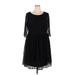 Le Bos Cocktail Dress - Mini Scoop Neck 3/4 sleeves: Black Solid Dresses - Women's Size 20
