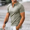 New Male Tops Men's Solid Color Polo Shirt Summer Short Sleeve Turn-Down Collar Half Zipper Tshirts