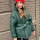 Lace Up Belt Winter Coat Women Autumn Winter Parkas Zipper Thick Coats Biker Stand Collar Parkas