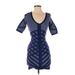 Stretta Casual Dress - Mini Plunge Short sleeves: Blue Color Block Dresses - Women's Size X-Small