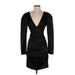 Nicole Miller Casual Dress - Mini V-Neck Long sleeves: Black Solid Dresses - Women's Size 4
