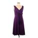 Young Essence Casual Dress - Party V-Neck Sleeveless: Purple Solid Dresses - Women's Size Large