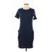 Net Casual Dress - Sheath: Blue Solid Dresses - Women's Size Medium