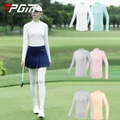 PGM Women Long Sleeve Golf Shirt Ladies Ice Silk Sunscreen Underwear Girl Cooling Stand Collar