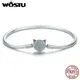 WOSTU Authentic 100% 925 Sterling Silver Cute Cat Glittering CZ Snake Strand Chain Bracelets Bangle