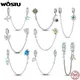 WOSTUS 925 Sterling Silver Honey Bee Safety Chain Star Moon Beads Heart Charm Fit Original Bracelet