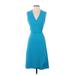 Vince Camuto Casual Dress - A-Line V Neck Sleeveless: Teal Print Dresses - Women's Size Small