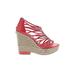 Isola Wedges: Red Print Shoes - Women's Size 6 - Open Toe