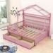 Harper Orchard Deakyneville Wood House Bed w/ 2 Drawers, Roof & Shelves in Pink | 71 H x 58 W x 78 D in | Wayfair A65621C5837D44B38FF0B9603BE5E540