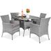 Red Barrel Studio® Bishoy 5-Piece Indoor Outdoor Wicker Patio Dining Table Furniture Set w/Umbrella Cutout, 4 Chairs Glass in Gray | Wayfair