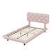 Winston Porter Twin Size Upholstered Bed w/ Light Stripe, Floating Platform Bed, Linen in Pink | Wayfair 29213666146A447FB5C8F47D0B3B160D