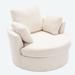 Swivel Chair - Latitude Run® Oversize Round Swivel Chair Cozy Club 360 degrees Swivel Sofa w/ 3 Pillows, Leather | Wayfair