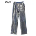 Deat Mode Damen Jeans Diagonale Schnalle Spleißen Streifen Form Bronzing gerade schlanke Jeans hose