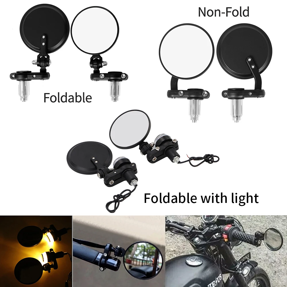 2PCS Motorrad Spiegel Lenker 7/8 "22mm Universal Aluminium Rückansicht Griff Bar End Seite Spiegel Mit led-Licht Für Cafe Racer Image