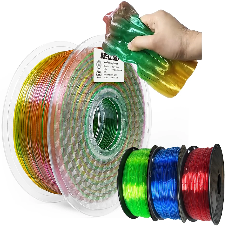3D-Filament, flexibles TPU-Filament, Regenbogengradient, 3D-Druckmaterial, 1,75 mm, 95 A, 250 g bis 1 kg, TPU-Filament für 3D-Drucker Image
