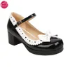 Frauen block Ferse klassische Lolita Schuhe niedlich Bowknot Strap Schnalle Vintage Mary jane Schuh Lack Leder Plattform Pumps plus Größe