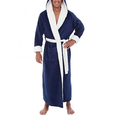 Bademantel Kleidung Nachthemd Nachtwäsche Casual Langarm Herren Mann Winter Warme Flanell Robe Image