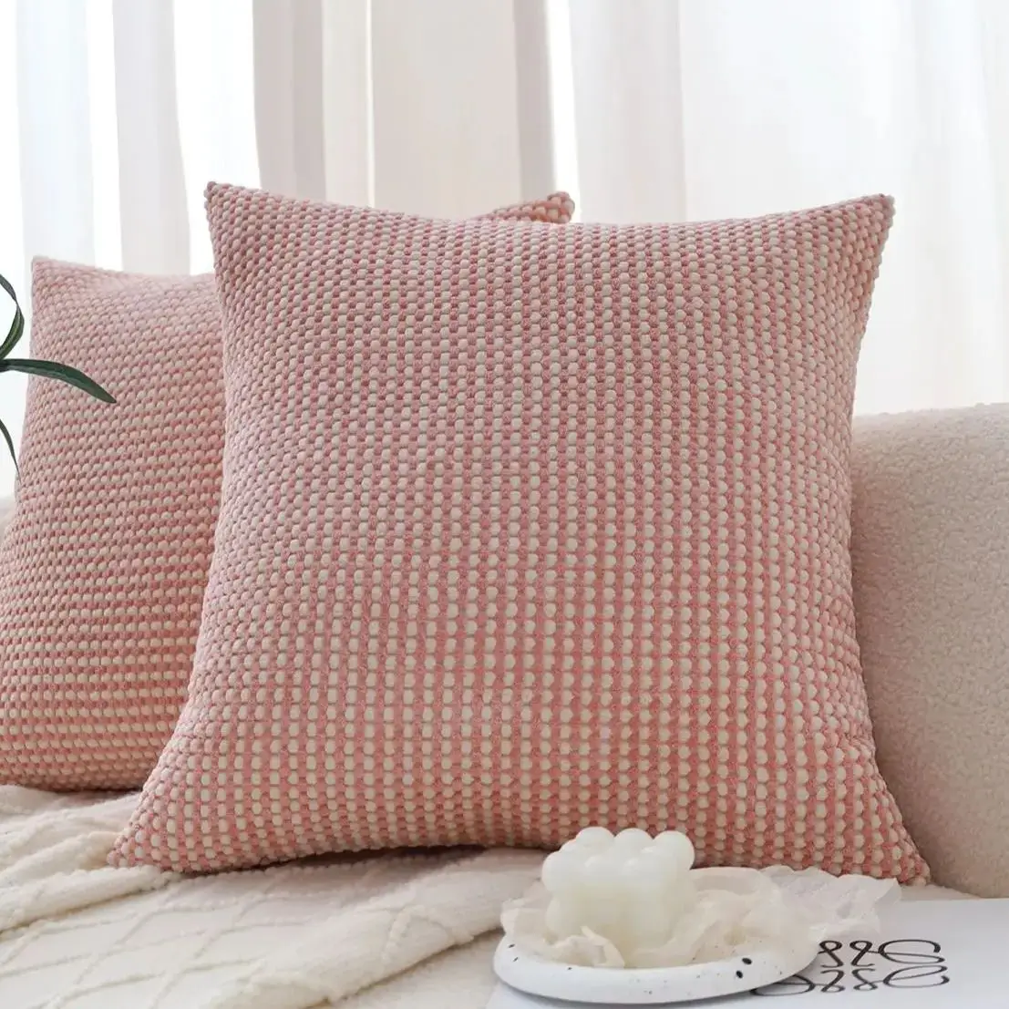 Rosa-weißer Cord weicher Kissen bezug Quadrat 45x45cm Kissen bezug Sofa Kissen bezug Wohnzimmer Funda Cojin Home Decoration Image
