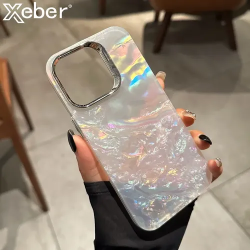 Luxus Glitter Laser bunte verträumte Shell Muster Handy hülle für iPhone 15 12 13 14 Pro Max glatt