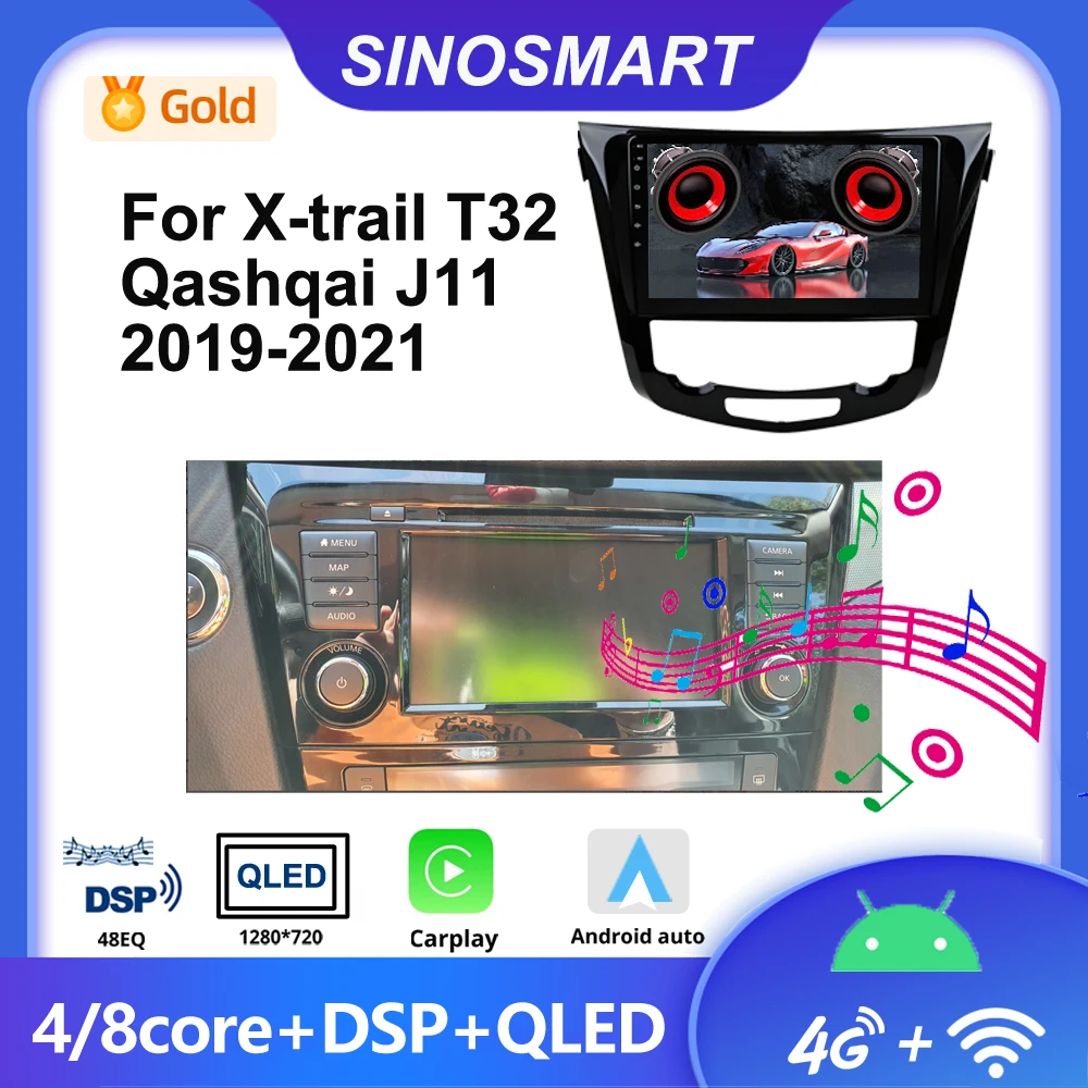 SINOSMART Android GPS für Nissan Qashqai J11 X-Trail T32 Rogue 2019–2021 mit 7" OEM Bildschirm, unterstützt BOSE, 360 Kamera, CarPlay und Android Auto Image