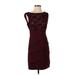 Connected Apparel Cocktail Dress - Party Crew Neck Sleeveless: Burgundy Solid Dresses - Women's Size 4 Petite