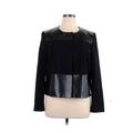 Nine West Faux Leather Jacket: Short Black Print Jackets & Outerwear - Women's Size 14