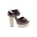 Yves Saint Laurent Heels: Brown Solid Shoes - Women's Size 37.5 - Peep Toe