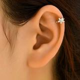 Flower Design With Sparkling Zircon Inlaid Elegant Cute Ear Cuff Minimalist Style Copper 14k Plated Jewelry Female Gift