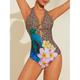 maillot de bain bikini triangle à anneaux léopard et fleurs