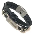 Bracelet en cuir véritable tressé pour hommes breloque noire et marron bracelets punk rock