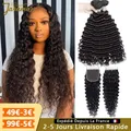 Deep Wave Tissage Avec Closure Humain Hair 4x4 HD Lace Transparente Closure Cheveux Humain Tissage