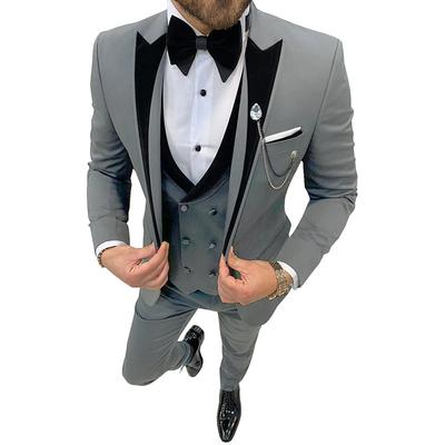 Green Light Grey Men's Wedding Suits Solid Colored 3 Piece Daily Business Casual Standard Fit Single Breasted One-button 2024