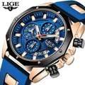 LIGE-Montre de sport en silicone pour homme étanche chronographe date horloge marque