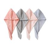 Hair Towel 4PCS Microfiber Hair Towel Wrap Turban Super Absorbent for Quick Drying Hair with Button Design Gouache Light Red Water Blue Light Gray