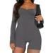 Ladies Rompers with Sweetheart Neckline and Long Sleeves Featuring Ruched Front and Jumpsuit Shorts