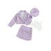 Canrulo 4Pcs Toddler Baby Girls Fall Outfits Long Sleeve Plaids Jacket Coat+Vest+Mini Skirt+Beret Hat Set Purple 3-4 Years
