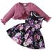 ZRBYWB Toddler Cardigan Dress Girls Clothing Sets Dinosaur Floral Print Sleeveless Tank Dress Long Sleeve 2 Piece Outfits Cute Clothes Fashion 2023