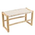 Banc en branches de teck naturel assise en macramé blanc