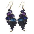 Serpentine Way in Blue,'Handmade Black and Blue Macrame Dangle Earrings'