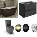 Freestanding Bath, Black Toilet and 2 Drawer Wall Hung Vanity Unit