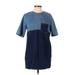 The Fifth Casual Dress - Shift Crew Neck Short sleeves: Blue Color Block Dresses - Women's Size Small