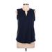 Sigrid Olsen Sleeveless Henley Shirt: Blue Print Tops - Women's Size Large