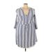 Torrid Casual Dress - Shirtdress V Neck 3/4 sleeves: Blue Print Dresses - Women's Size 3X Plus