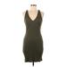 Express Casual Dress - Bodycon V-Neck Sleeveless: Green Solid Dresses - Women's Size Medium