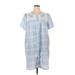 LATI Fashion Casual Dress - Mini High Neck Short sleeves: Blue Print Dresses - Women's Size X-Large