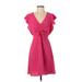 Monteau Casual Dress - A-Line Plunge Short sleeves: Pink Print Dresses - Women's Size Small