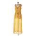 As U Wish Casual Dress Plunge Sleeveless: Yellow Floral Dresses - Women's Size Large