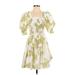 1.State Casual Dress - Mini Square 3/4 sleeves: Ivory Floral Dresses - Women's Size Small