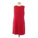 Ann Taylor LOFT Casual Dress - Shift Crew Neck Sleeveless: Red Print Dresses - Women's Size 12 Petite