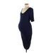 Motherhood Casual Dress - Midi Scoop Neck Short sleeves: Blue Print Dresses - Women's Size Medium Maternity